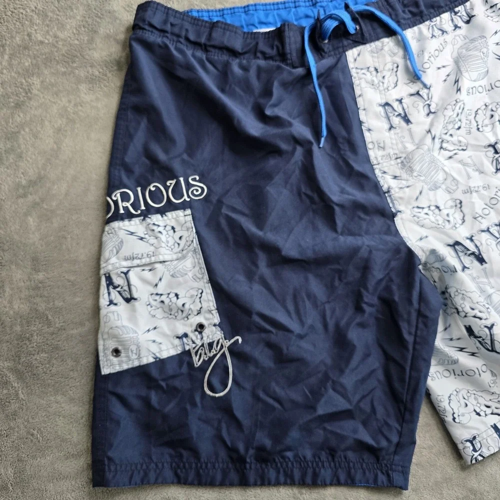 Notorious Big Swin Trunks Shorts Microphone NY Print Music Mens XL Navy Blue